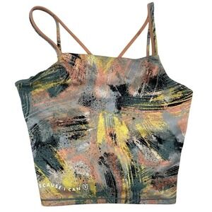 Athleta Simone Biles‎ Crop Tank Top Abstract Print Strappy Back Athletic